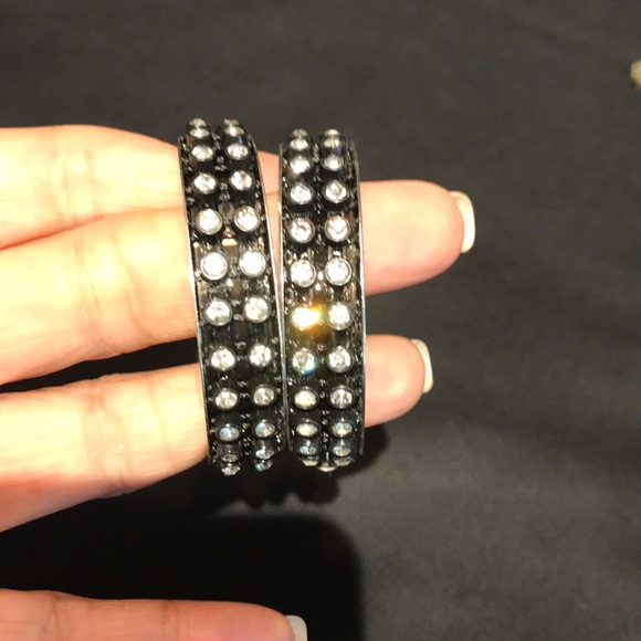Black studded hoop earrings - Picture 2 of 3